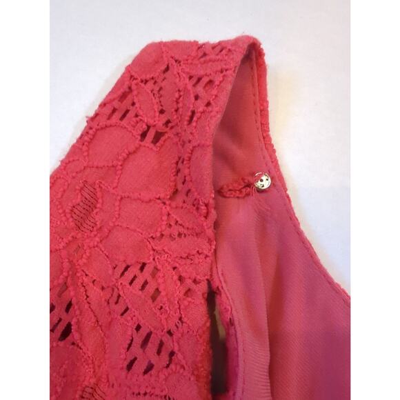 LAUREN RALPH LAUREN Pink VNeck Ruched Sheath Dress Lace Overlay women's size 6 - Picture 5 of 7